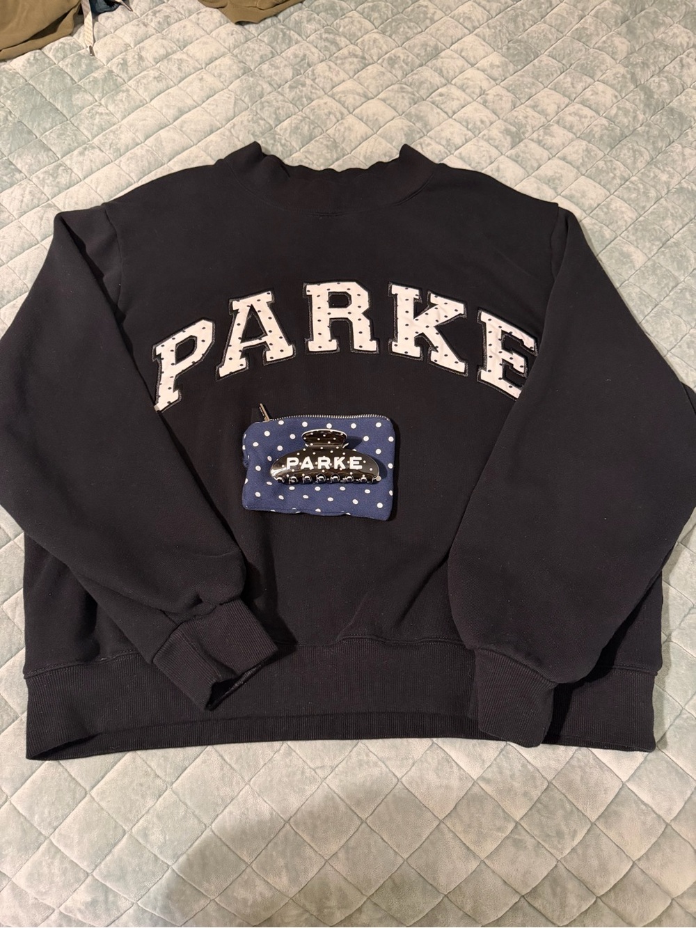 PARKE Black with Polka Dot Letters and Claw Clip - size L/XL